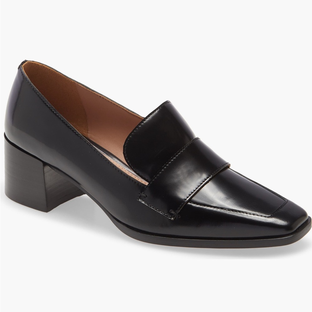 Square toe chic Black Leather Loafers